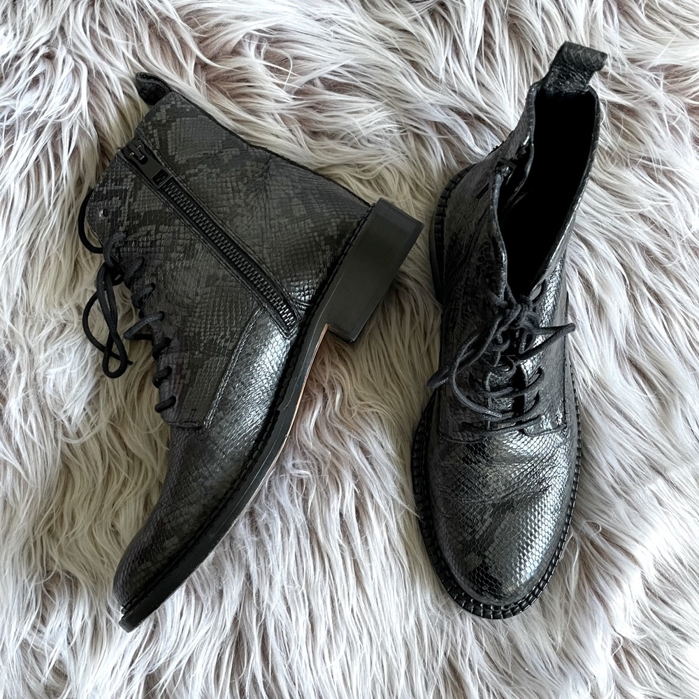 Vince Cabria Snakeskin Leather Combat Boots